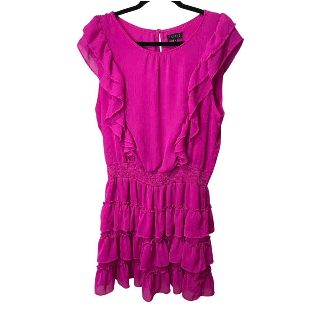 Revolve 1 State Pink Mini Dress Ruffle Flutter Sleeve Smocked Waist SZ XL  EUC
